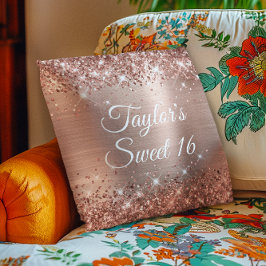 Sparkly Glittery Roos Gold Foil Glam Sweet 16 Kussen