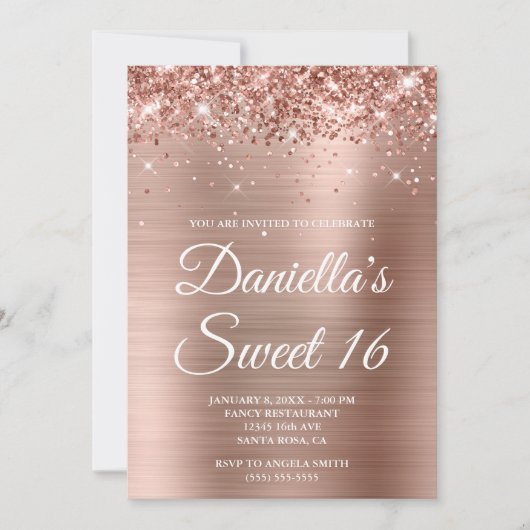 Sparkly Glittery Roos Gold Foil Sweet 16 Kaart (Voorkant)