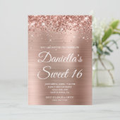 Sparkly Glittery Roos Gold Foil Sweet 16 Kaart (Staand voorkant)