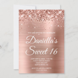 Sparkly Glittery Roos Gold Foil Sweet 16 Kaart