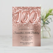 Sparkly Glittery Roos Gold Glam 100th Birthday Kaart (Staand voorkant)