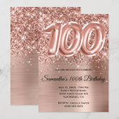 Sparkly Glittery Roos Gold Glam 100th Birthday Kaart (Voorkant / Achterkant)