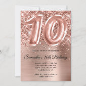 Sparkly Glittery Roos Gold Glam 10e verjaardag Kaart (Voorkant)