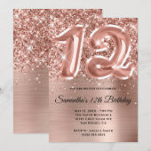 Sparkly Glittery Roos Gold Glam 12e verjaardag Kaart (Voorkant / Achterkant)