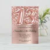 Sparkly Glittery Roos Gold Glam 13th Birthday Kaart (Staand voorkant)