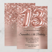 Sparkly Glittery Roos Gold Glam 13th Birthday Kaart (Voorkant / Achterkant)