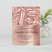 Sparkly Glittery Roos Gold Glam 15th Birthday Kaart (Staand voorkant)