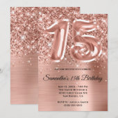 Sparkly Glittery Roos Gold Glam 15th Birthday Kaart (Voorkant / Achterkant)