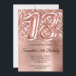 Sparkly Glittery Roos Gold Glam 18th Birthday Kaart<br><div class="desc">Creëer je eigen faux roos goudglitter en folie 18e verjaardag viering uitnodiging voor je meisje. De achtergrond is voorzien van een girale glazen lichtroze en roos gouden bolle folie digitale kunst met een faux ballonkunst #18. Pas de kleuren of stijlen van de uitnodigingsdoopvont aan. De luxe sparkles, glitter en folie...</div>