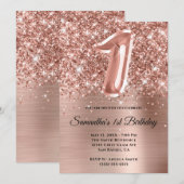 Sparkly Glittery Roos Gold Glam 1e verjaardag Kaart (Voorkant / Achterkant)