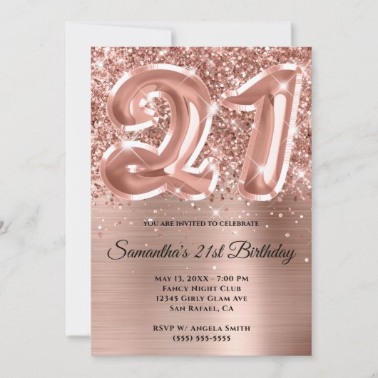 Sparkly Glittery Roos Gold Glam 21st Birthday Kaart (Voorkant)