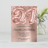 Sparkly Glittery Roos Gold Glam 21st Birthday Kaart (Staand voorkant)