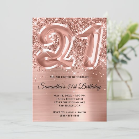 Sparkly Glittery Roos Gold Glam 21st Birthday Kaart (Staand voorkant)