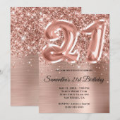 Sparkly Glittery Roos Gold Glam 21st Birthday Kaart (Voorkant / Achterkant)