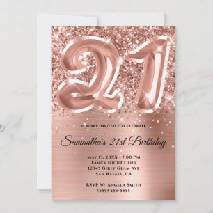 Sparkly Glittery Roos Gold Glam 21st Birthday Kaart