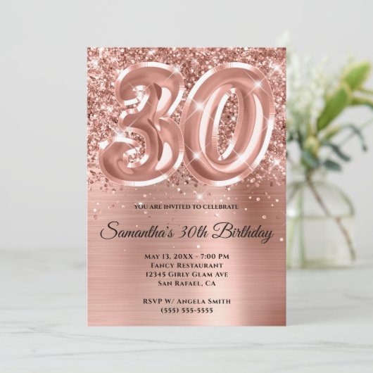 Sparkly Glittery Roos Gold Glam 30th Birthday Kaart (Staand voorkant)