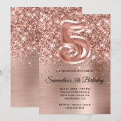 Sparkly Glittery Roos Gold Glam 5e verjaardag Kaart (Voorkant / Achterkant)