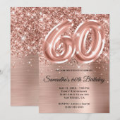 Sparkly Glittery Roos Gold Glam 60th Birthday Kaart (Voorkant / Achterkant)