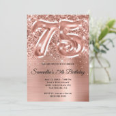 Sparkly Glittery Roos Gold Glam 75th Birthday Kaart (Staand voorkant)