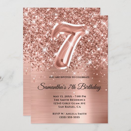 Sparkly Glittery Roos Gold Glam 7e verjaardag Kaart (Voorkant / Achterkant)