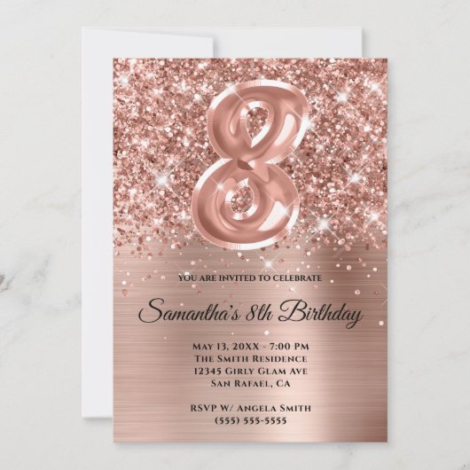 Sparkly Glittery Roos Gold Glam 8e verjaardag Kaart (Voorkant)