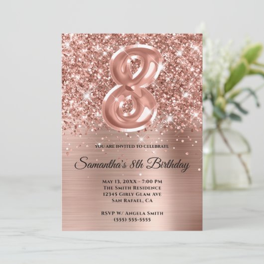 Sparkly Glittery Roos Gold Glam 8e verjaardag Kaart (Staand voorkant)