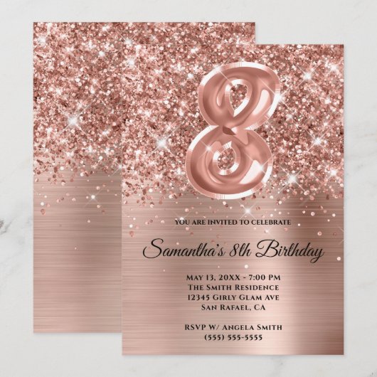 Sparkly Glittery Roos Gold Glam 8e verjaardag Kaart (Voorkant / Achterkant)