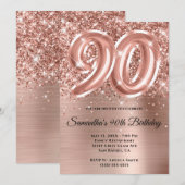 Sparkly Glittery Roos Gold Glam 90th Birthday Kaart (Voorkant / Achterkant)