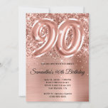 Sparkly Glittery Roos Gold Glam 90th Birthday Kaart<br><div class="desc">Creëer je eigen faux roos goudglitter en folie 90ste verjaardag viering uitnodiging voor je beste vriend. De achtergrond is voorzien van een girale glazen lichtroze en roos gouden bolle folie digitale kunst met een faux ballonkunst #90. Pas de kleuren of stijlen van de uitnodigingsdoopvont aan. De faux roos gouden folie...</div>