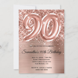 Sparkly Glittery Roos Gold Glam 90th Birthday Kaart