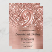 Sparkly Glittery Roos Gold Glam 9e verjaardag Kaart (Voorkant / Achterkant)