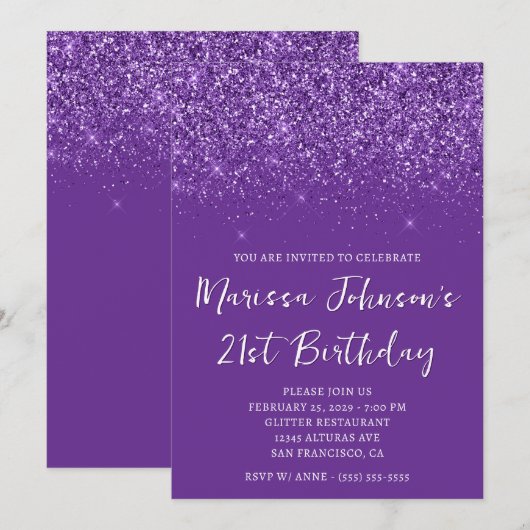 Sparkly Glittery Royal Paarse 21e verjaardag Kaart (Voorkant / Achterkant)