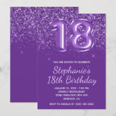 Sparkly Glittery Royal Paarse Nummer 18 Verjaardag Kaart (Voorkant / Achterkant)