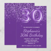 Sparkly Glittery Royal Paarse Nummer 30 Verjaardag Kaart (Voorkant / Achterkant)