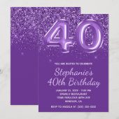 Sparkly Glittery Royal Paarse Nummer 40 Verjaardag Kaart (Voorkant / Achterkant)