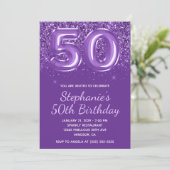 Sparkly Glittery Royal Paarse Nummer 50 Verjaardag Kaart (Staand voorkant)