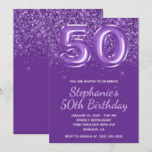 Sparkly Glittery Royal Paarse Nummer 50 Verjaardag Kaart (Voorkant / Achterkant)
