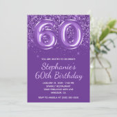 Sparkly Glittery Royal Paarse Nummer 60 Verjaardag Kaart (Staand voorkant)