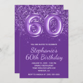 Sparkly Glittery Royal Paarse Nummer 60 Verjaardag Kaart (Voorkant / Achterkant)