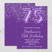 Sparkly Glittery Royal Paarse Nummer 75 Verjaardag Kaart (Voorkant / Achterkant)
