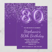 Sparkly Glittery Royal Paarse Nummer 80 Verjaardag Kaart (Voorkant / Achterkant)