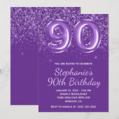Sparkly Glittery Royal Paarse Nummer 90 Verjaardag Kaart (Voorkant / Achterkant)