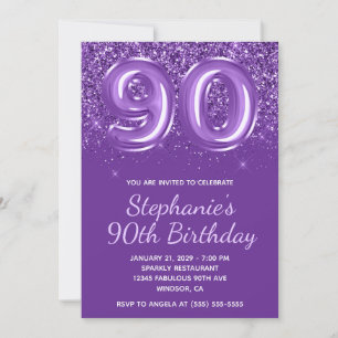 Sparkly Glittery Royal Paarse Nummer 90 Verjaardag Kaart