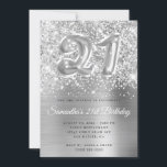 Sparkly Glittery Silver Balloon 21st Birthday Kaart<br><div class="desc">Creëer je eigen kleine faux silvery glitter en folie 21e verjaardag viering uitnodiging voor haar. Op de achtergrond bevindt zich een girale glazen zilvergrijze ombre folie digitale kunst met een faux ballonkunst nummer 21. De luxe sparkles, glitter en folie zullen worden gemaakt met creatieve artistieke elementen die van een foto...</div>