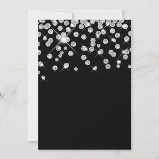 Sparkly Glittery Silver Confetti Elegant Black Kaart (Achterkant)