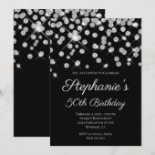 Sparkly Glittery Silver Confetti Elegant Black Kaart (Voorkant / Achterkant)