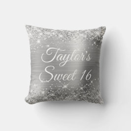 Sparkly Glittery Silver Foil Glam Sweet 16 Kussen