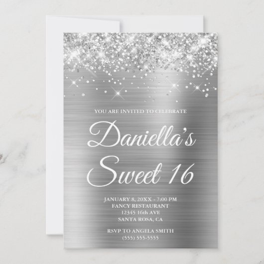 Sparkly Glittery Silver Foil Sweet 16 Kaart (Voorkant)