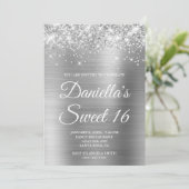 Sparkly Glittery Silver Foil Sweet 16 Kaart (Staand voorkant)
