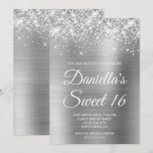 Sparkly Glittery Silver Foil Sweet 16 Kaart (Voorkant / Achterkant)